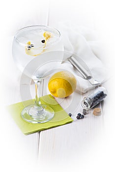 Gin and tonic on a highball glass