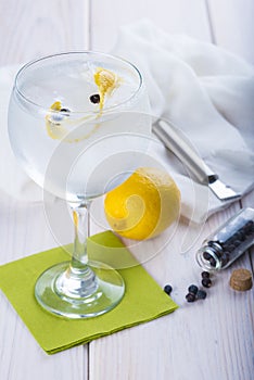Gin and tonic on a highball glass