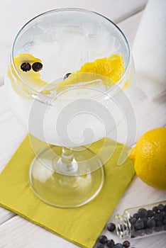 Gin and tonic on a highball glass