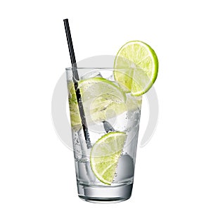 Gin and tonic with lime isolated on white background