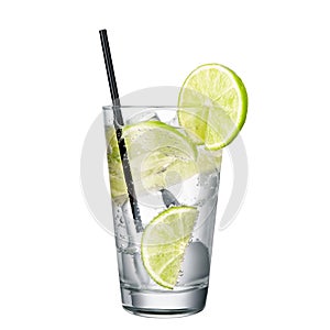 Gin and tonic with lime isolated on white background photo