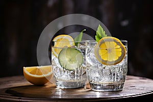 Gin and tonic perfection captured in two elegantly filled glasses