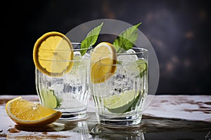 Gin and tonic perfection captured in two elegantly filled glasses