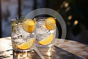 Gin and tonic symphony in a pair of chilled glasses