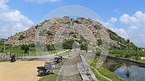 Gingee Fort hill and visitors vehicles