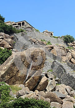 Gingee Fort with steps and rocks