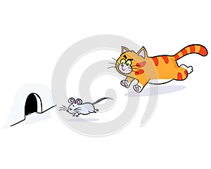 Ginger cat chasing a mouse