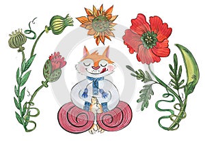 Ginger cat with flowers