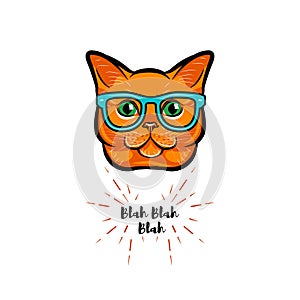 Ginger cat geek. Smart glasses. Red cat nerd. Cat portrait. Vector.