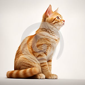 Ginger Cat isolated on white background, Ginger British Short hair cat , orange cat full body side view AI generated, Full body