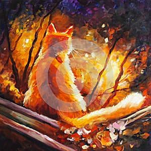 Ginger Cat - Original Oil Painting on Canvas