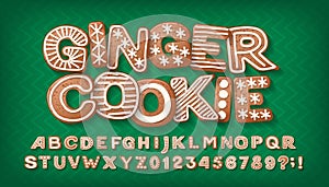 Ginger Cookie alphabet font. Cartoon letters and numbers with shadow.