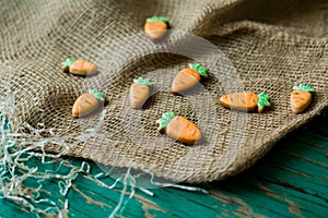 Ginger cookies in the shape of a carrot for Easter