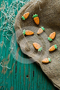 Ginger cookies in the shape of a carrot for Easter