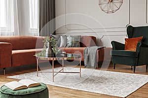 Ginger corner sofa in grey living room