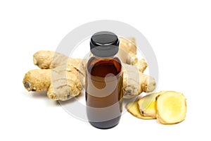 Ginger essential oil in bottle.