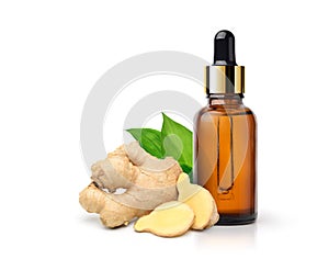 Ginger essential oil extract with rhizome sliced photo