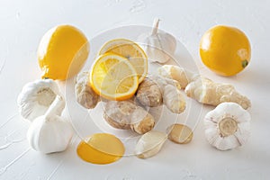 Ginger, garlic and lemon - a means to protect against viral infection and colds on a light table