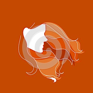 Ginger Girl profile silhouette logo with long hair illustration on white background