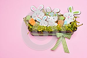 Ginger glazed cookies in box with grass.