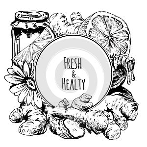 Ginger, honey, flower and lemon