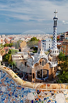 Ginger house on Park Guell and mosaics Barcelona