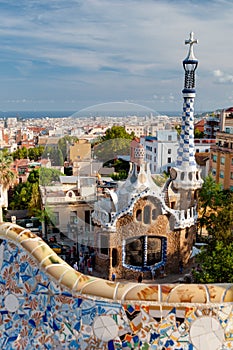 Ginger house on Park Guell and mosaics Barcelona photo
