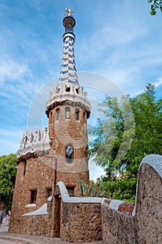 Ginger house and walls on Park Guell at Barcelona photo