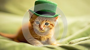 Ginger kitten dons a green hat