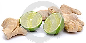 Ginger with a lime cut in half