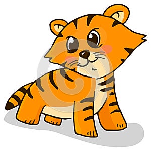 Ginger little kitten. Adorable tiger cub vector illustration. Tiger cute doodle hand drawn