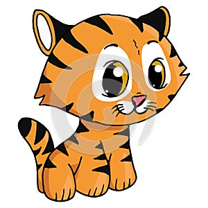 Ginger little kitten. Adorable tiger cub vector illustration. Tiger cute hand drawn