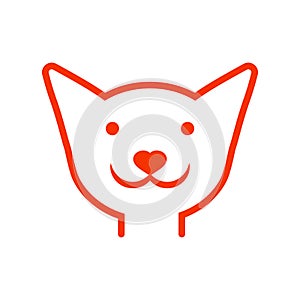 Ginger red little cat kitten with big ears. Vector logo and icon.