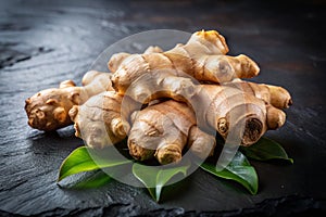 Ginger Root Ã¢â¬' Close-Up of a Large Piece on a Dark Background