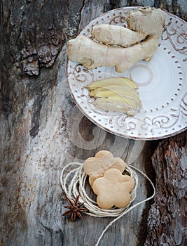 Ginger root and ginger biscuits