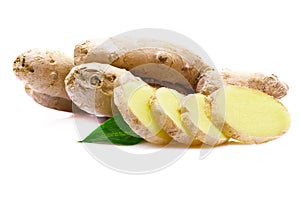 Ginger root with leaf.