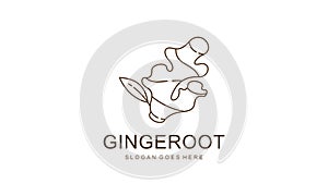 Ginger Root Logo Design. Herbal Spice Vector Isolated on White Background