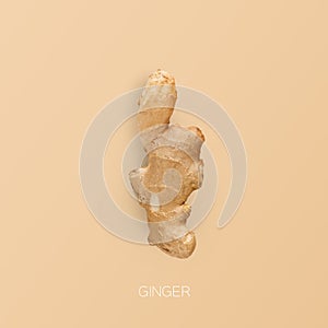 Ginger Root Plant Isolated Over Beige Background, Square, Collage