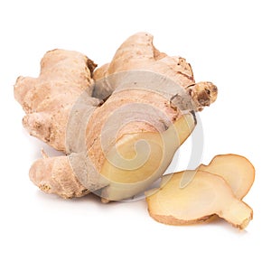 Ginger root slices isolated on white background