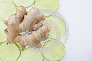 Ginger root and slices of lemon