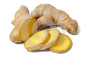 Ginger root on white photo