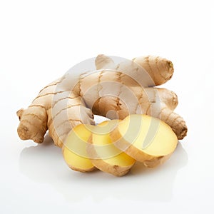Ginger Slices On White Background: Raw Authenticity In Iber Camargo Style