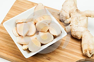 Ginger spice root - Zingiber officinale, photo on neutral background