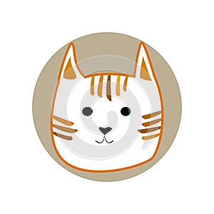 Ginger striped cute cartoon style cat in shape of grey circle vector illustration