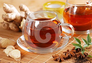 Ginger tea in glass cup