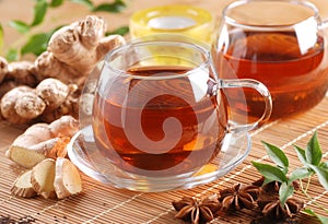 Ginger tea in glass cup