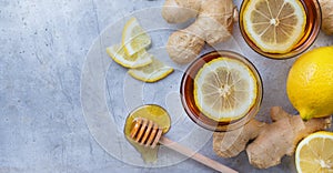 Ginger tea in a glass for flu cold winter days