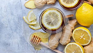 Ginger tea in a glass for flu cold winter days