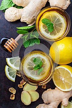 Ginger tea in a glass for flu cold winter days