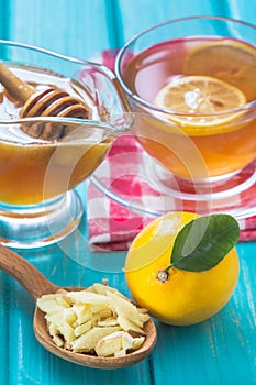 Ginger tea with lemon in a cup